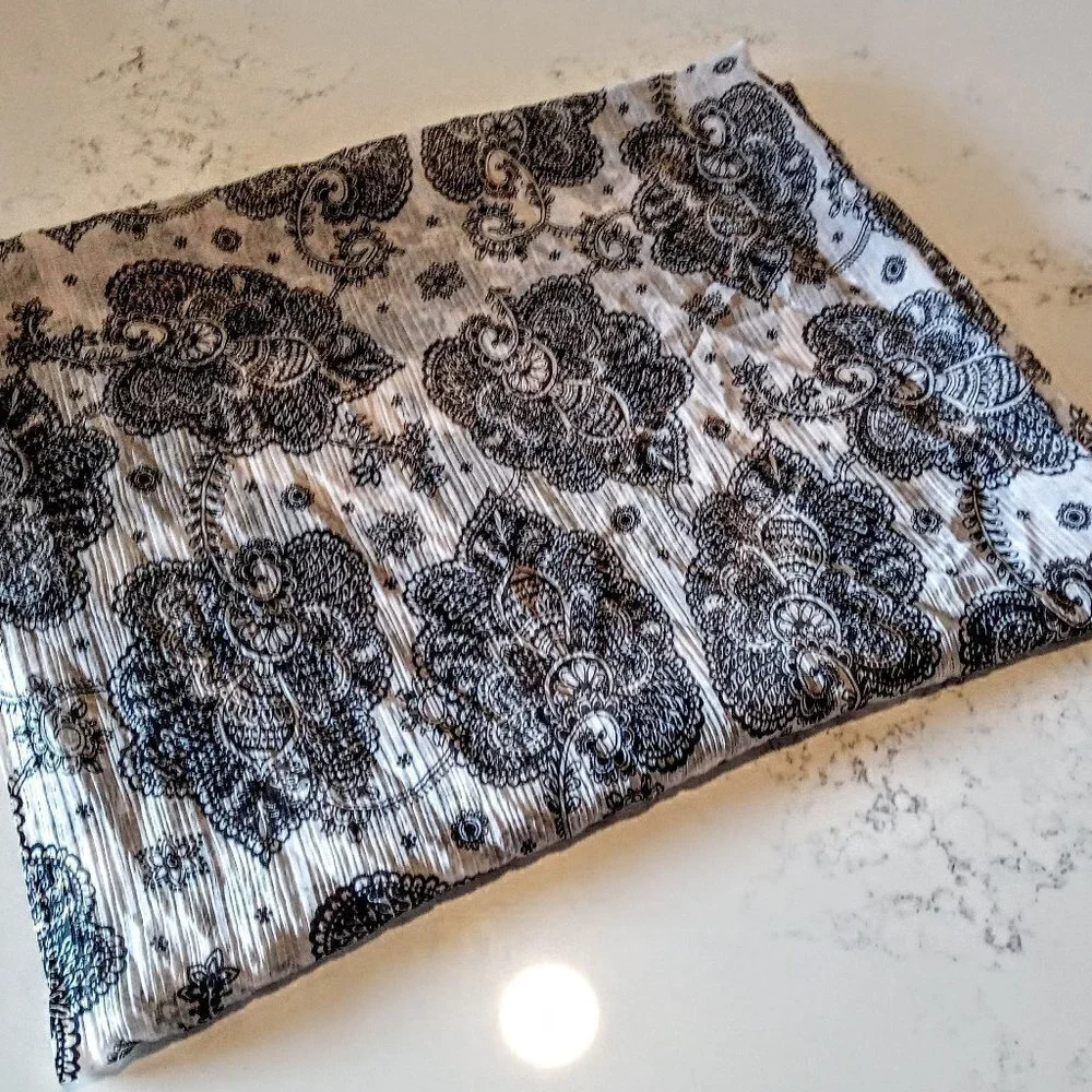 Natura Kirawira B&W Print Sheer Oblong Scarf/Wrap